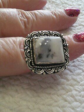 Gorgeous DENDRITE OPAL Handmade Sterling 925 Ring Size 8 #447E